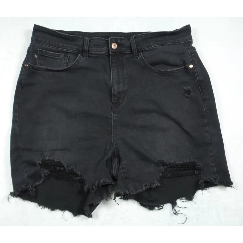 Judy Blue Jean Shorts Womens Size 2XL Black Denim Frayed Hem Hight Rise Stretch